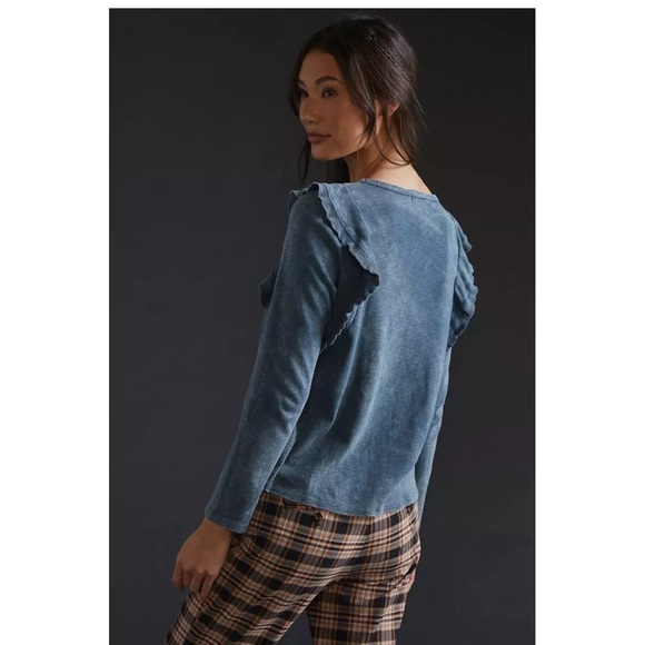 Anthropologie Eri + Ali Washed Ruffle Long Sleeve Top - Picture 2 of 4